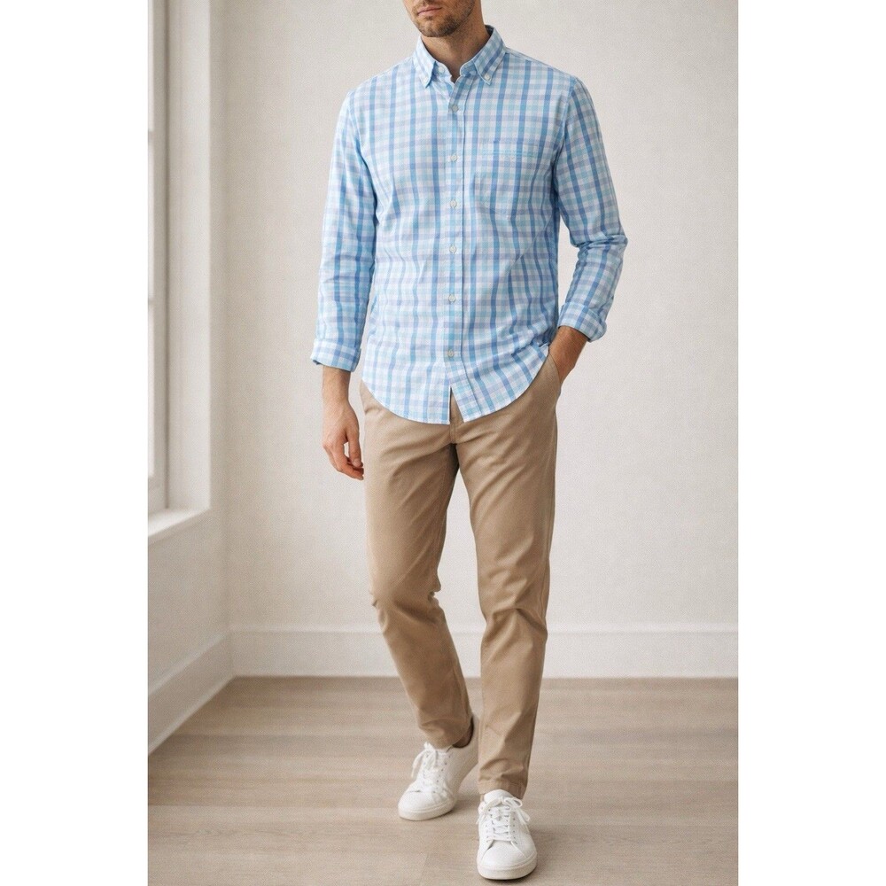 J.Crew Slim Fit Blue Plaid Button Down Shirt Mens Small Cotton Casual - Picture 2 of 9